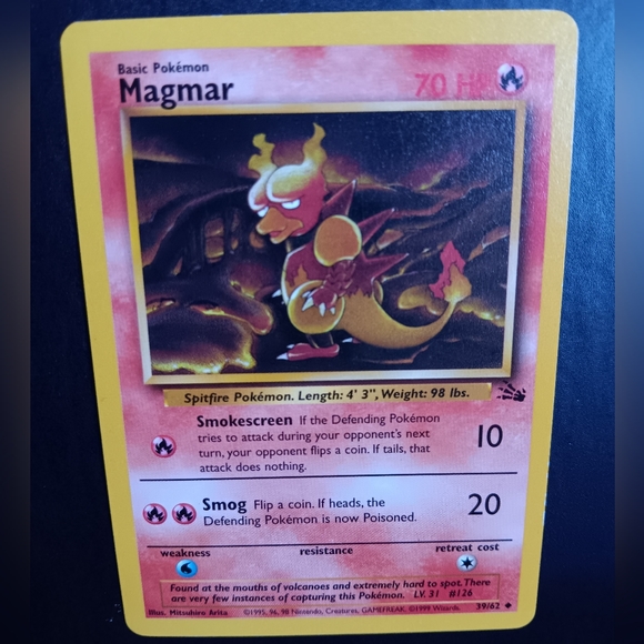 Magmar Pokemon Card - Fossil - NO. 39/62 Uncommon Non-Holo - Picture 2 of 9